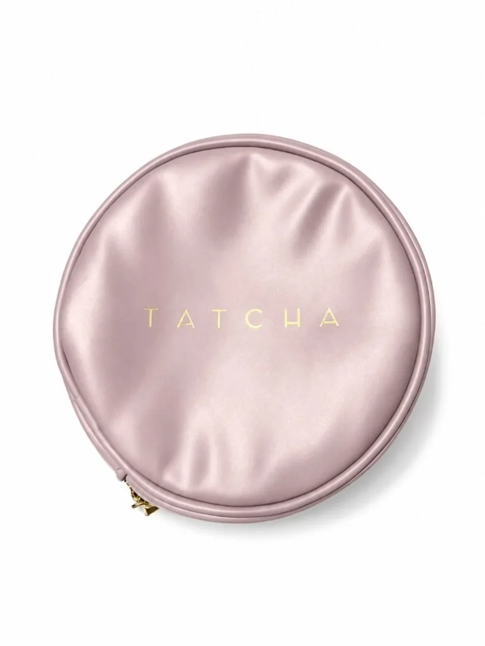 Tatcha Round Makeup Bag Lilac Faux Leather Vanity Train Case Cosmetic Pouch